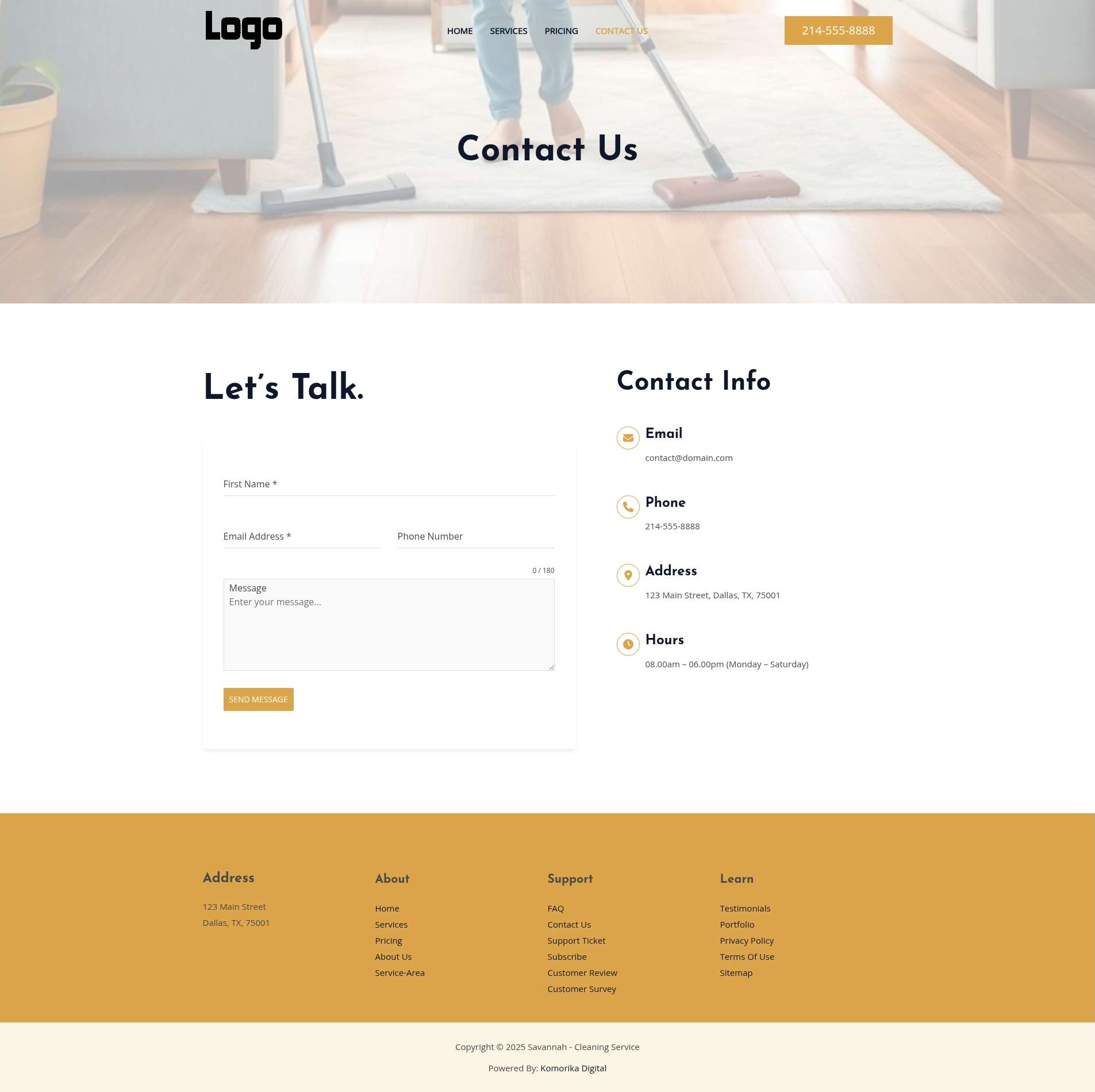 Contact Us - Savannah - Amber - Cleaning Service