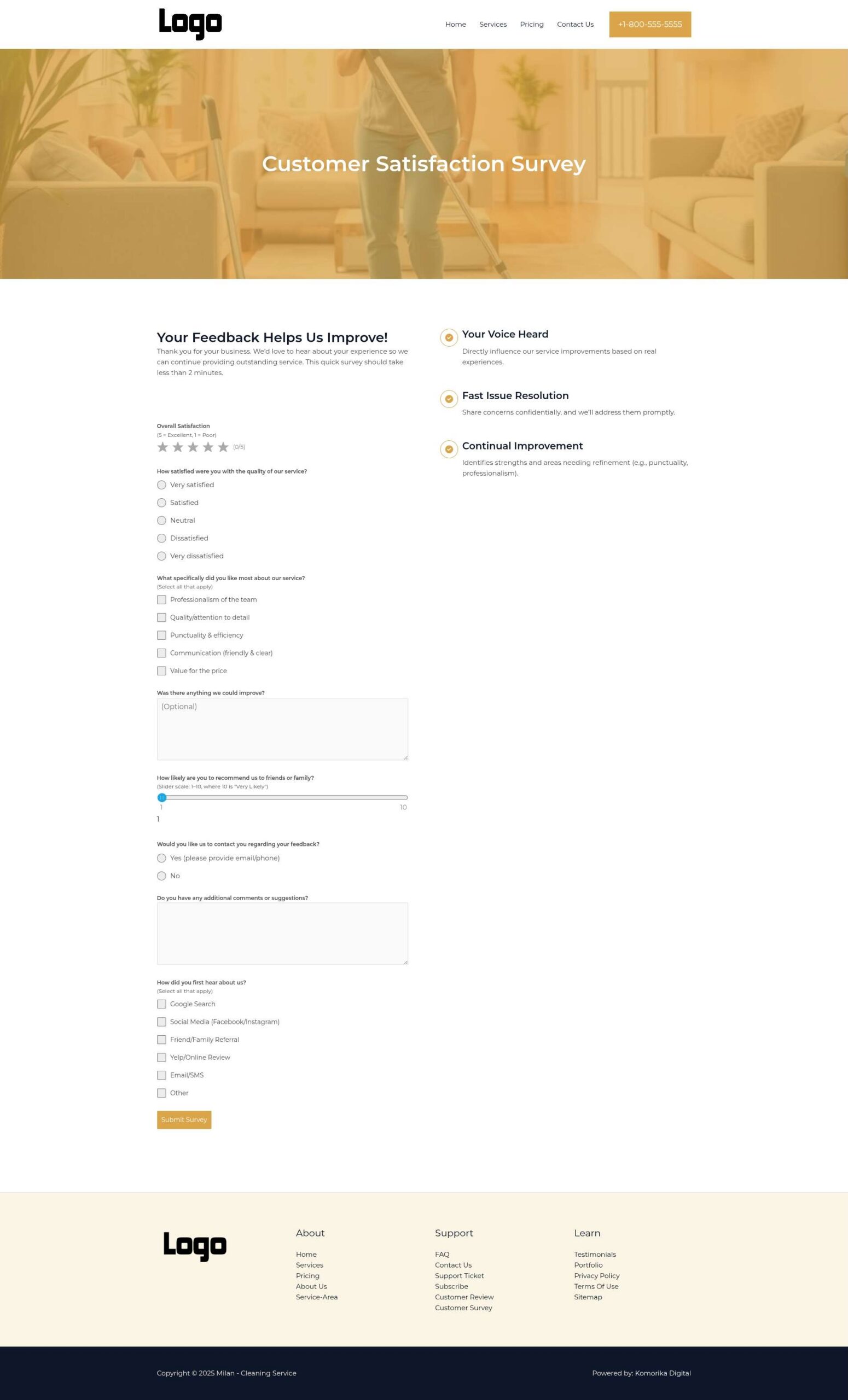 Customer Survey - Milan - Amber - Cleaning Service