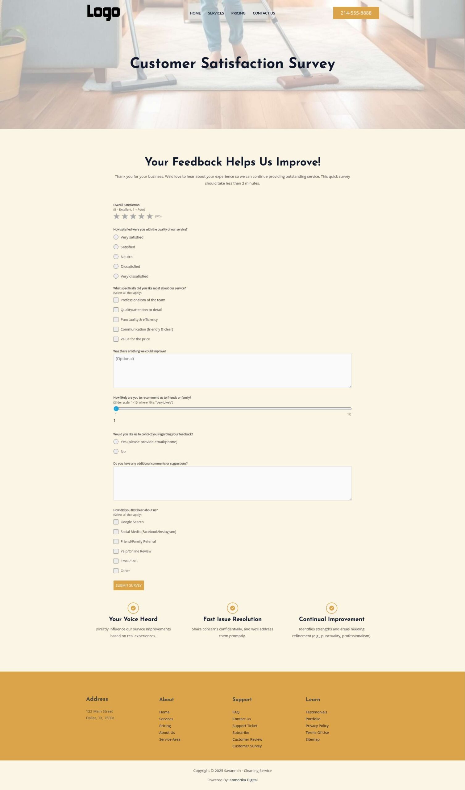 Customer Survey - Savannah - Amber - Cleaning Service