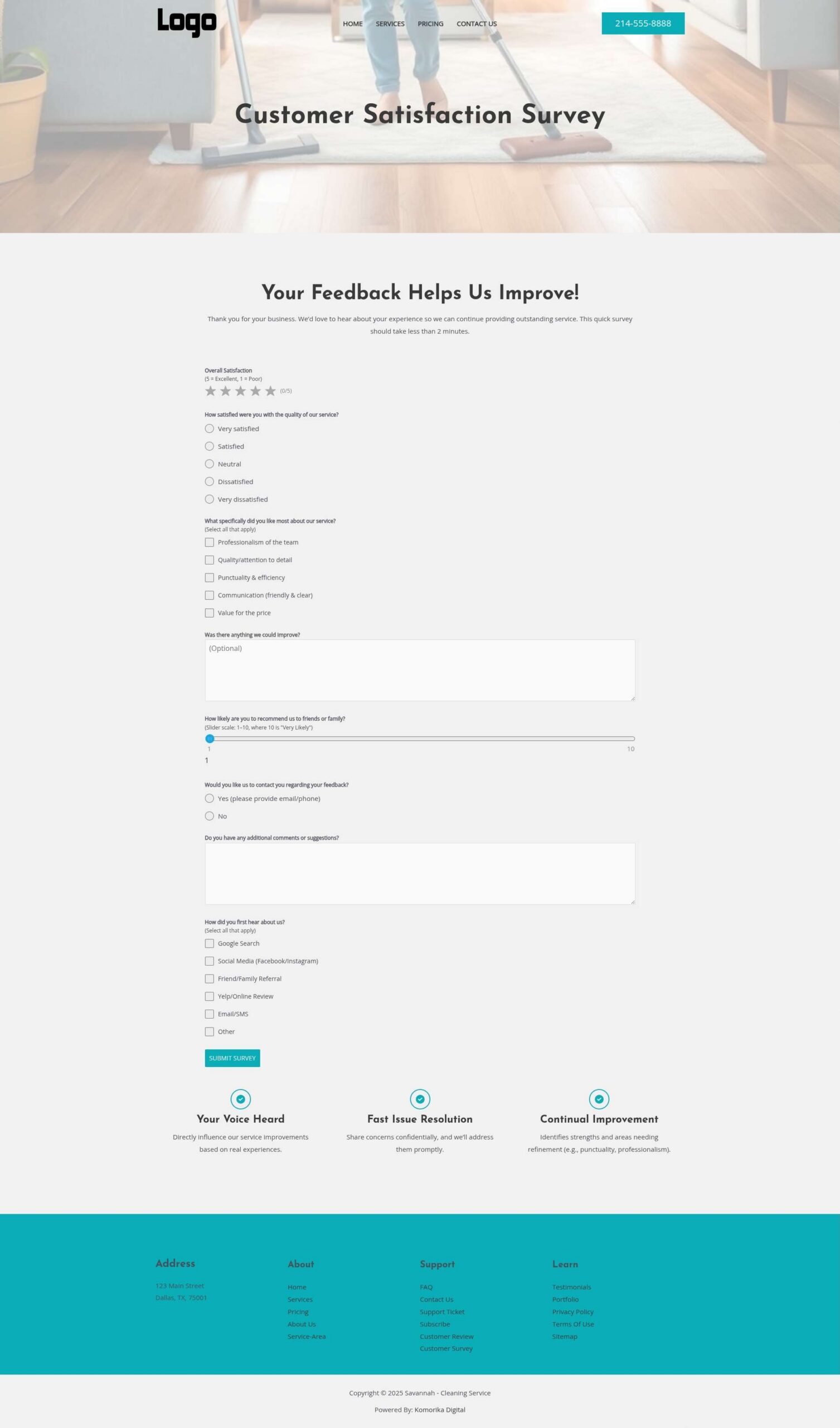 Customer Survey - Savannah - Emerald - Cleaning Service