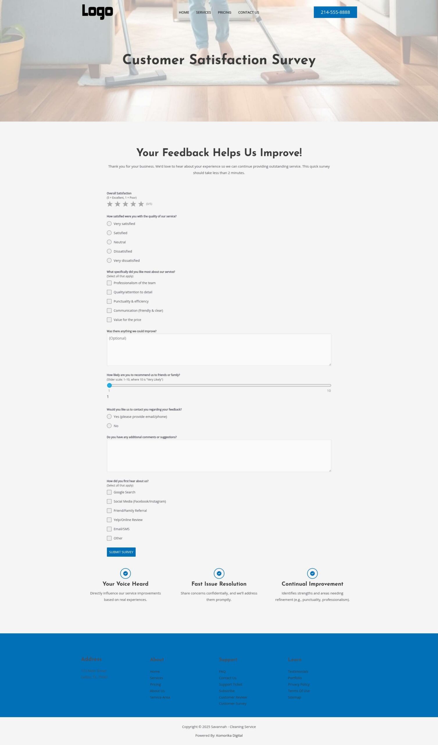 Customer Survey - Savannah - Sapphire - Cleaning Service
