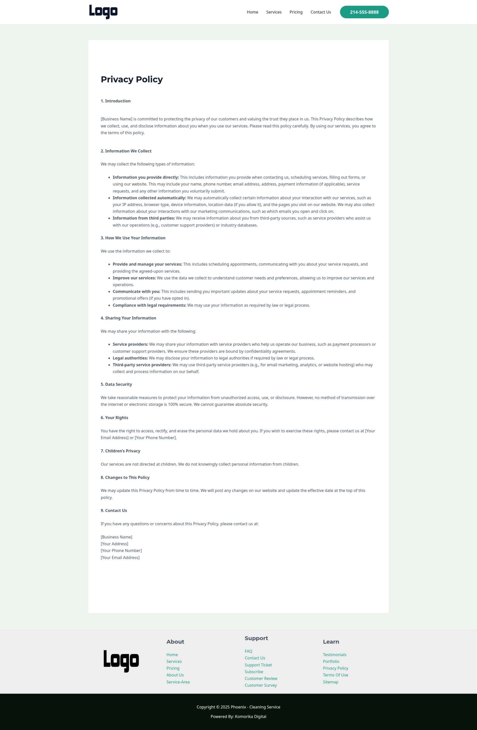 Pricacy Policy - Phoenix - Emerals - Cleaning Service
