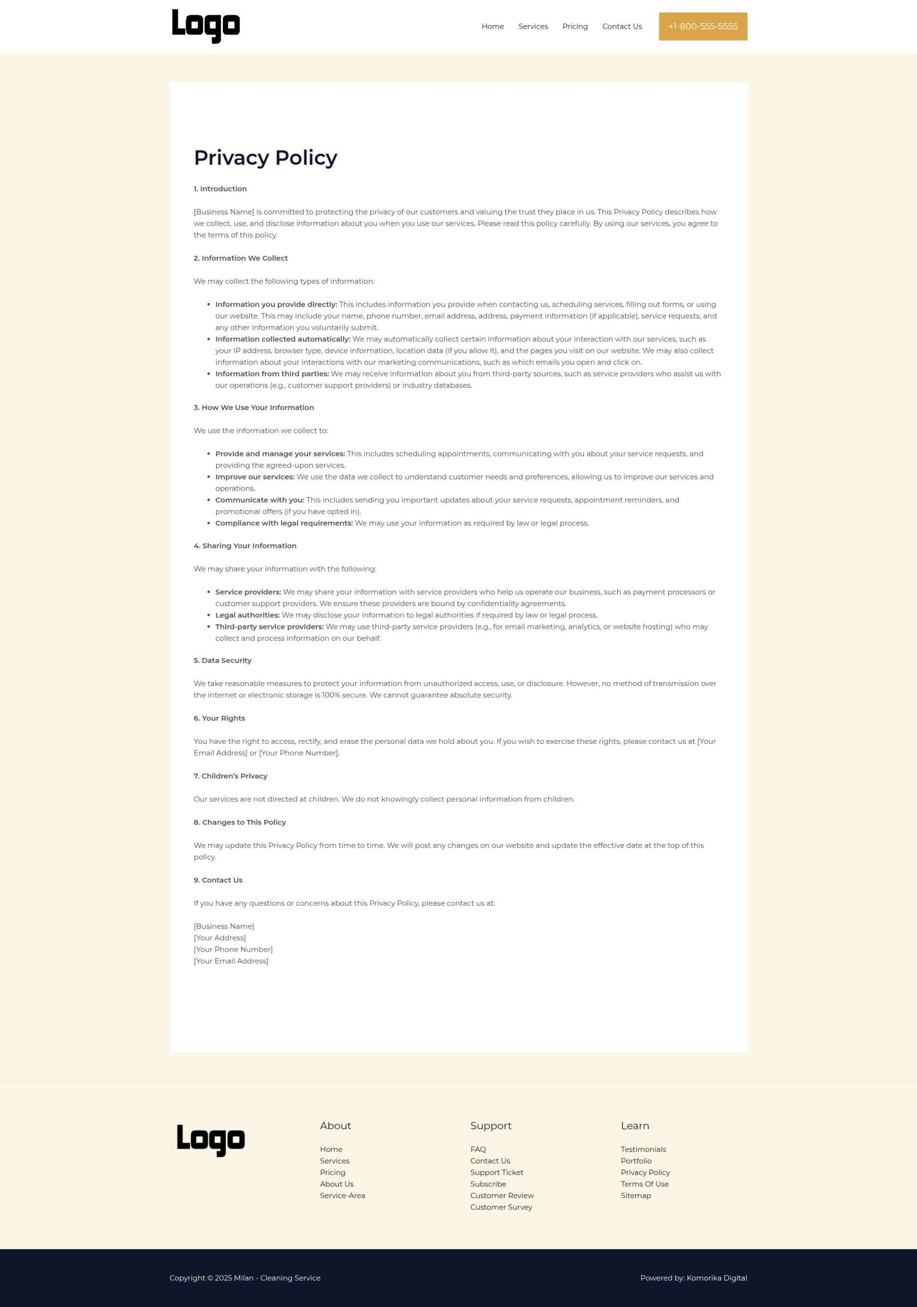 Privacy Policy - Milan - Amber - Cleaning Service
