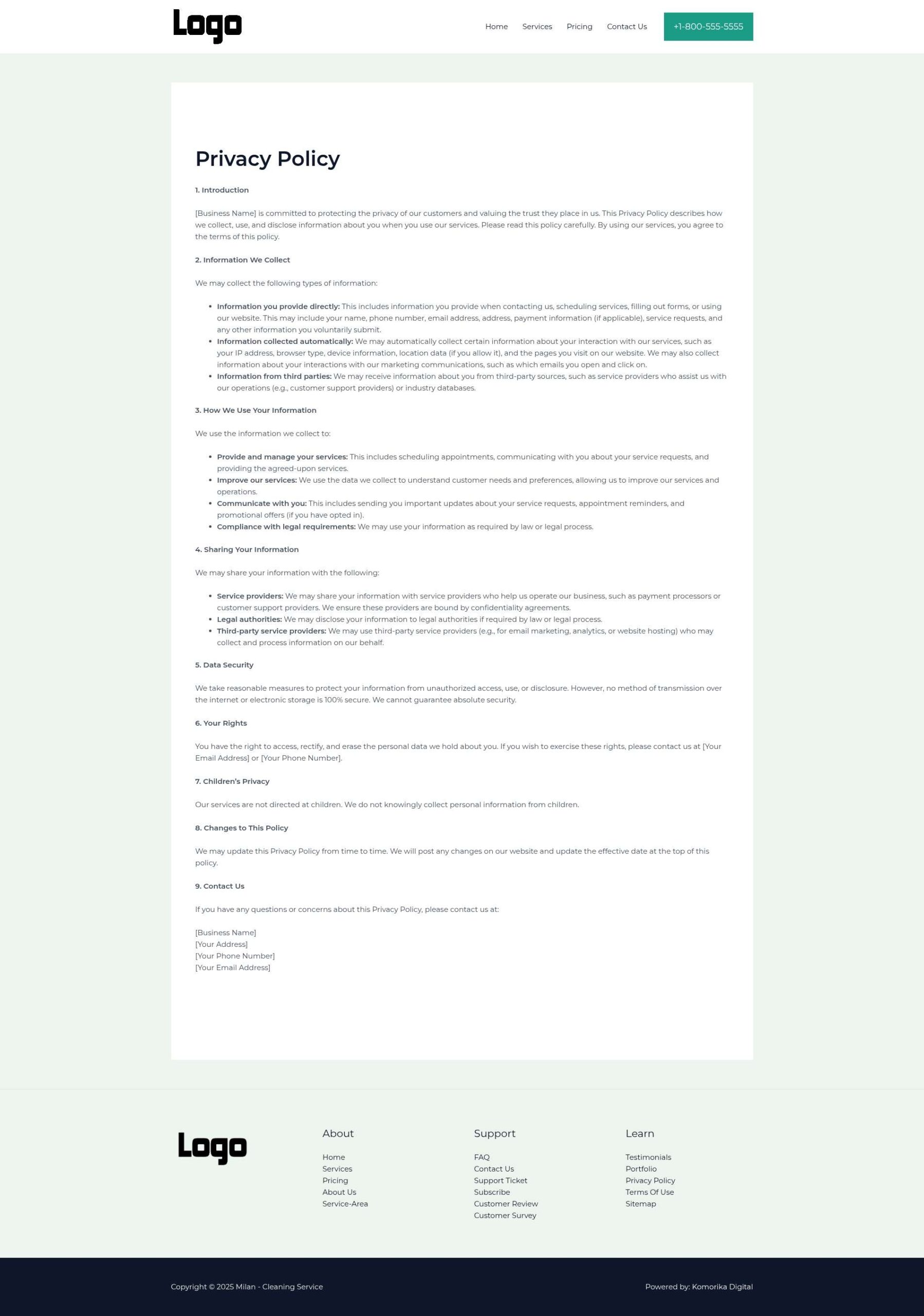 Privacy Policy - Milan - Emerald - Cleaning Service
