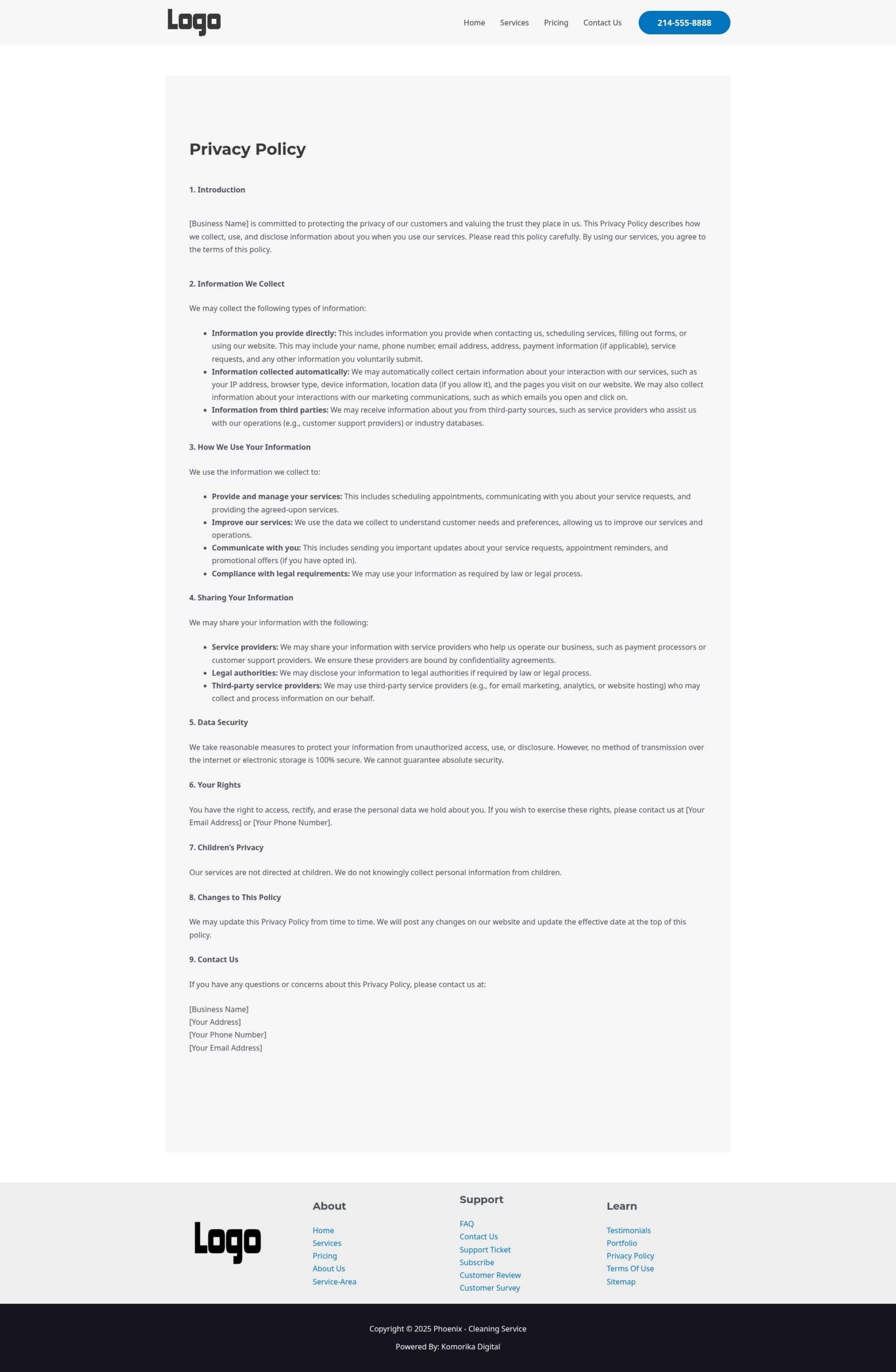 Privacy Policy - Phoenix - Sapphire - Cleaning Service