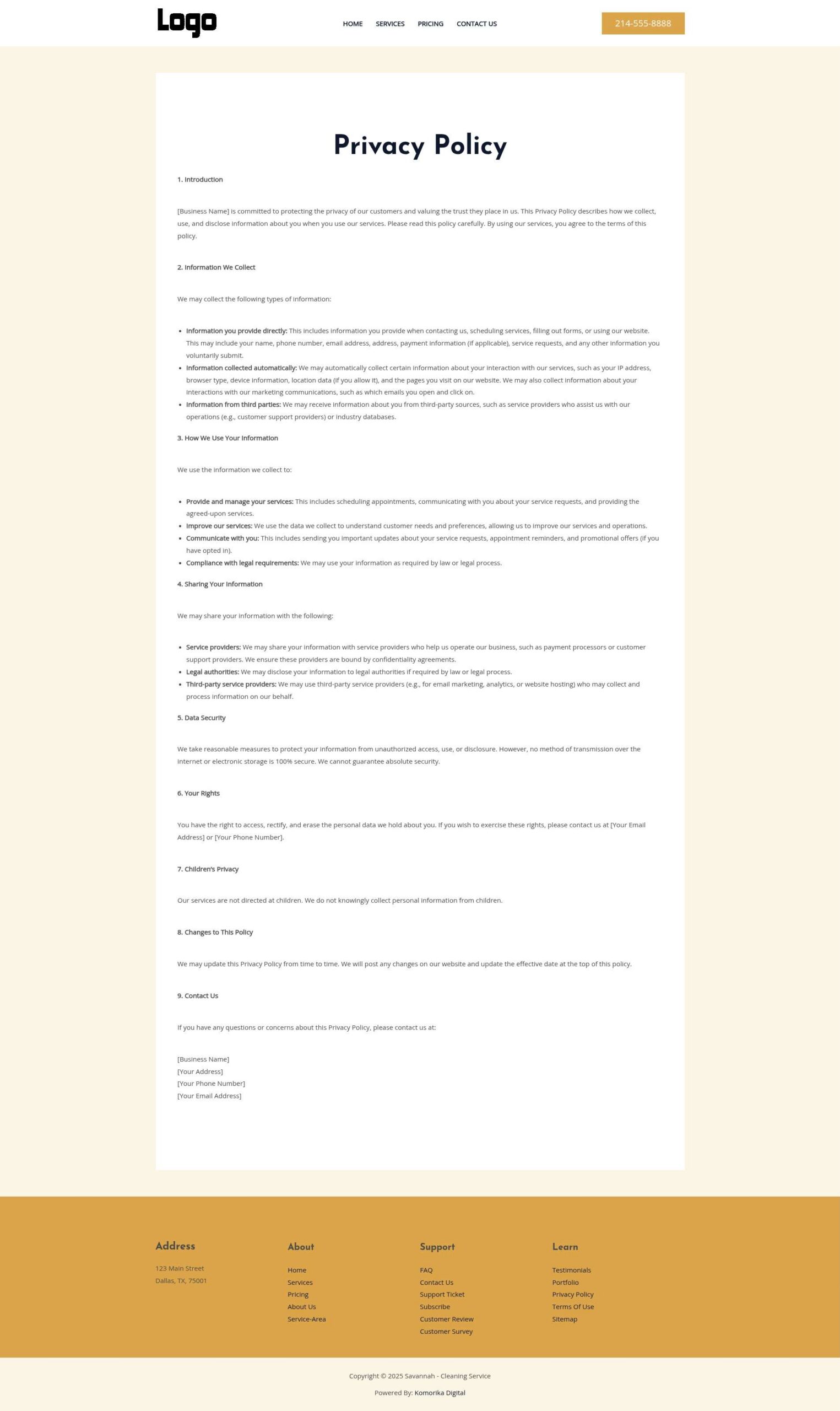 Privacy Policy - Savannah - Amber - Cleaning Service