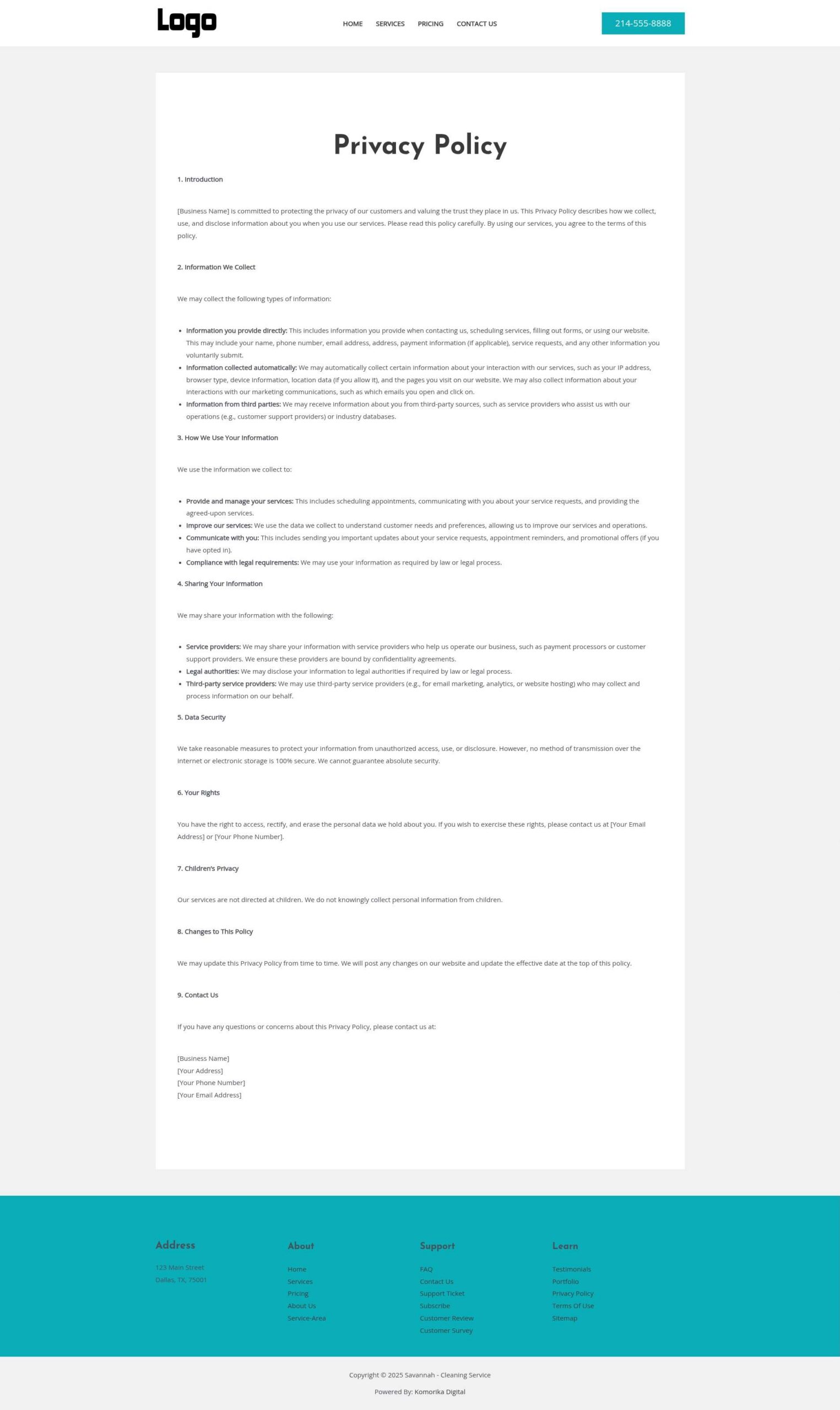 Privacy Policy - Savannah - Emerald - Cleaning Service