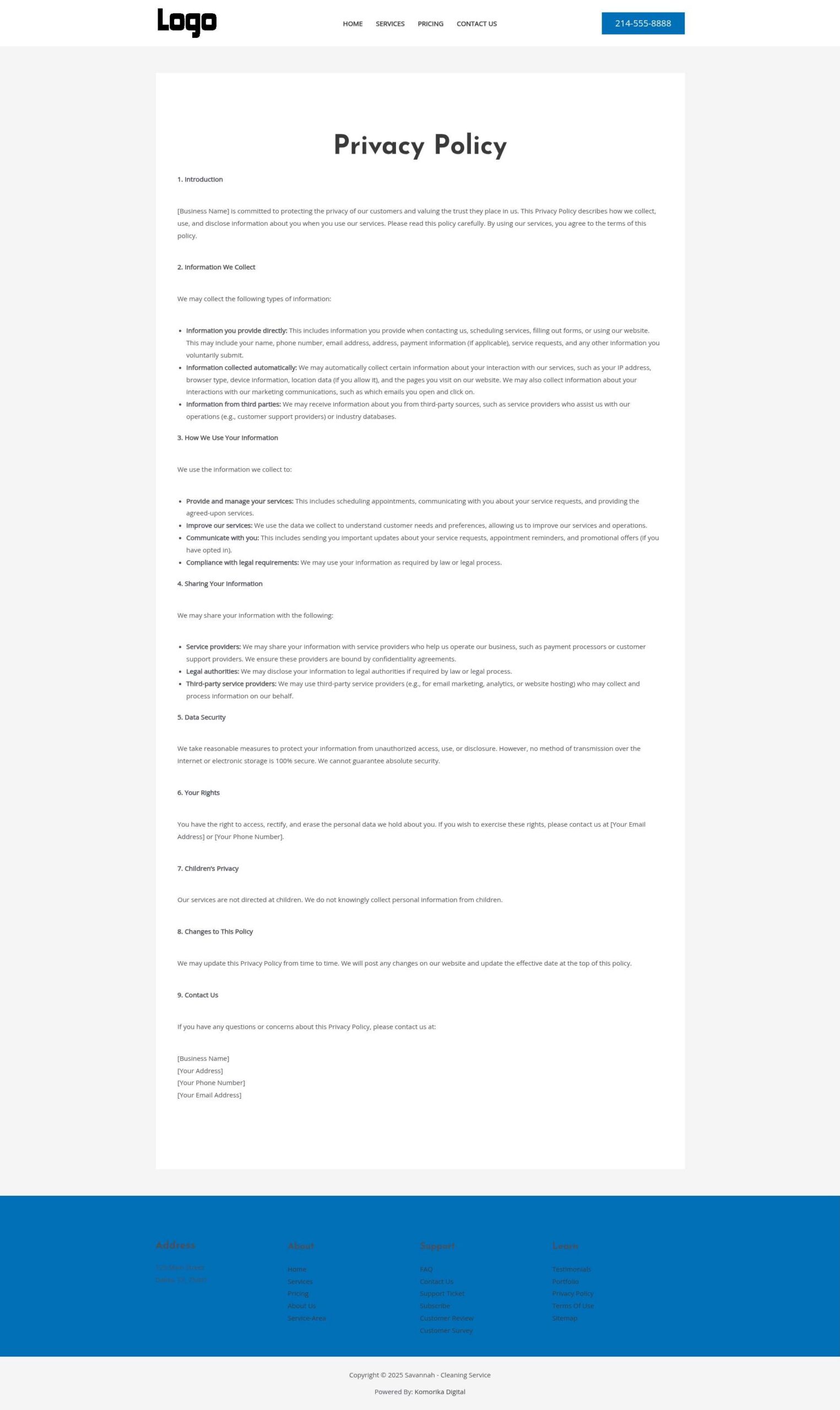 Privacy Policy - Savannah - Sapphire - Cleaning Service