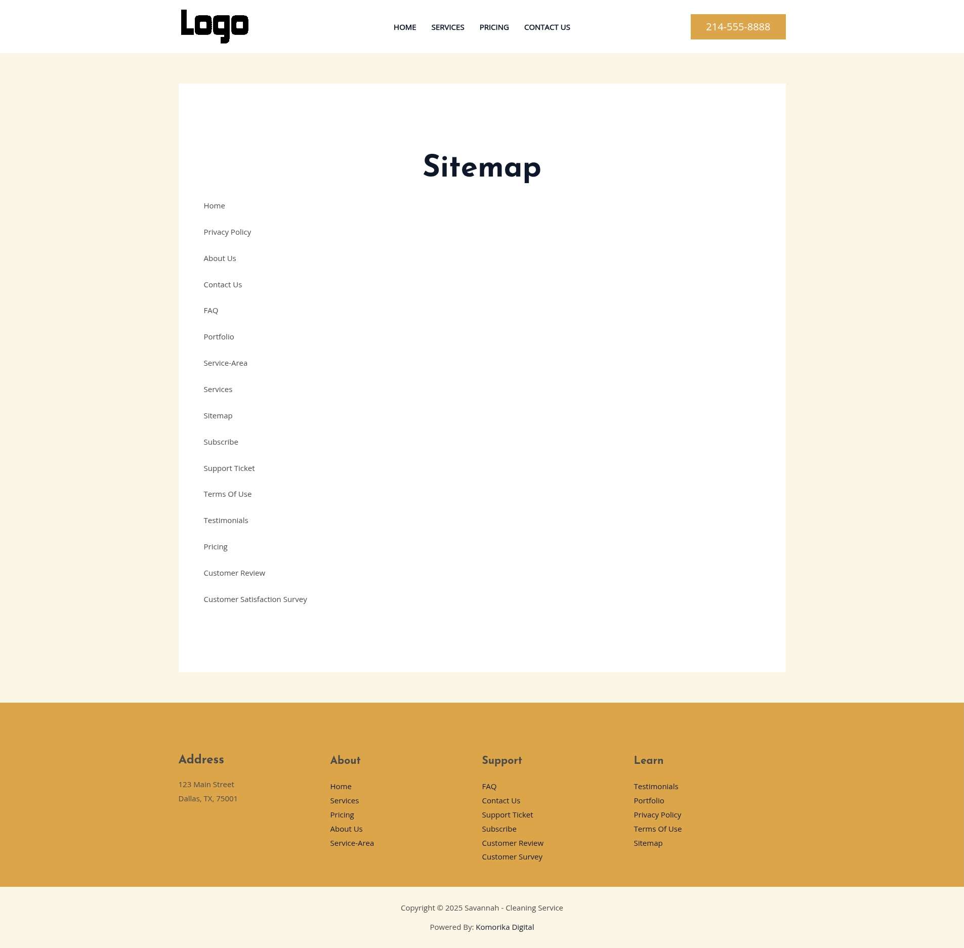 Sitemap - Savannah - Amber - Cleaning Service