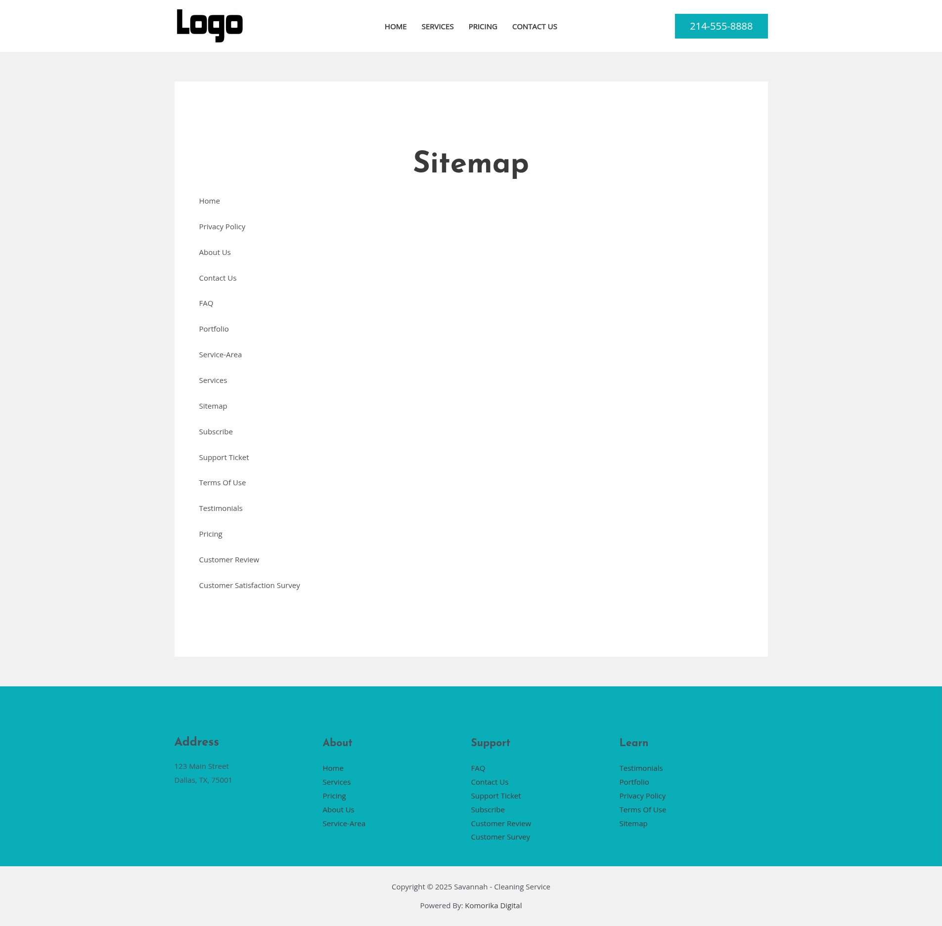 Sitemap - Savannah - Emerald - Cleaning Service