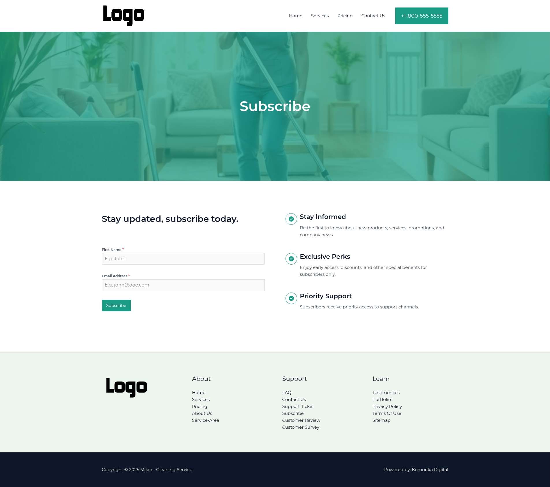 Subscribe - Milan - Emerald - Cleaning Service
