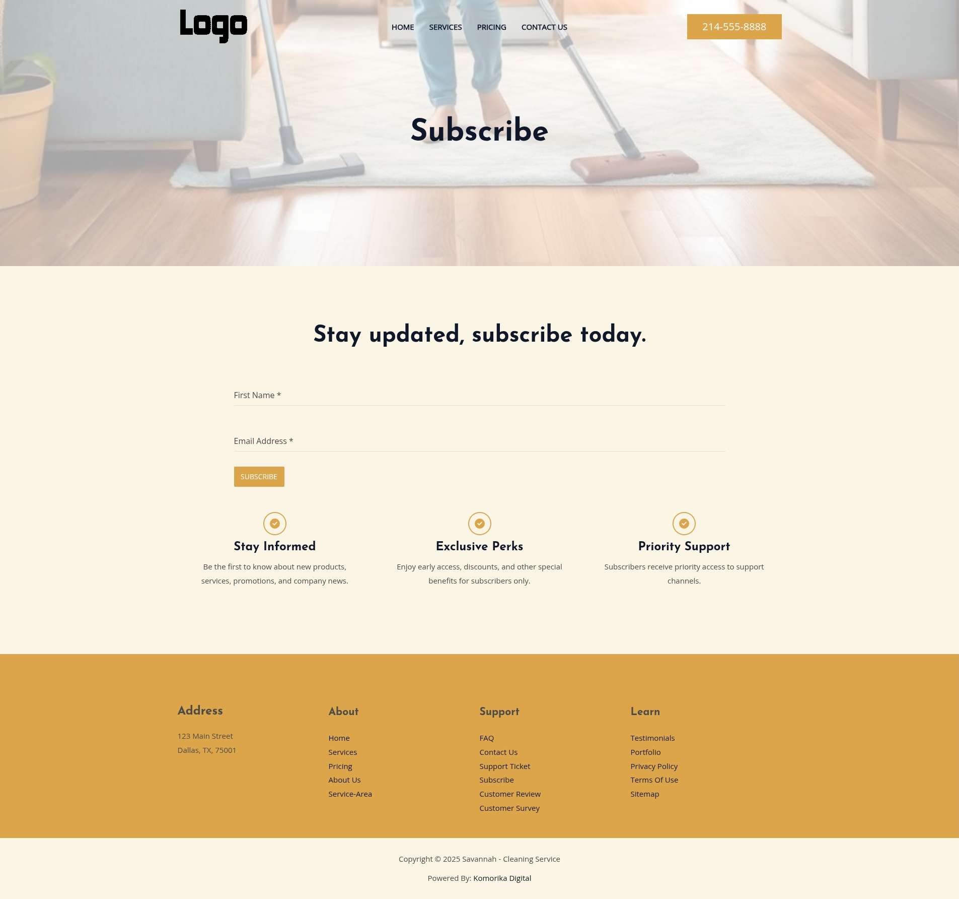 Subscribe - Savannah - Amber - Cleaning Service