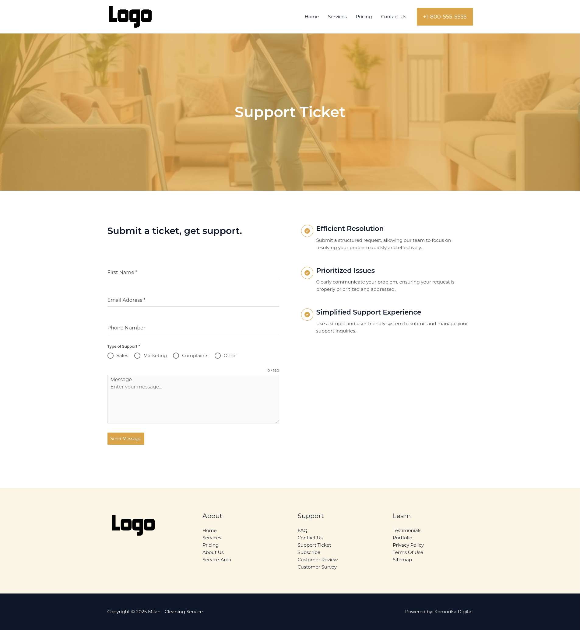 Support Ticket - Milan - Amber - Cleaning Service