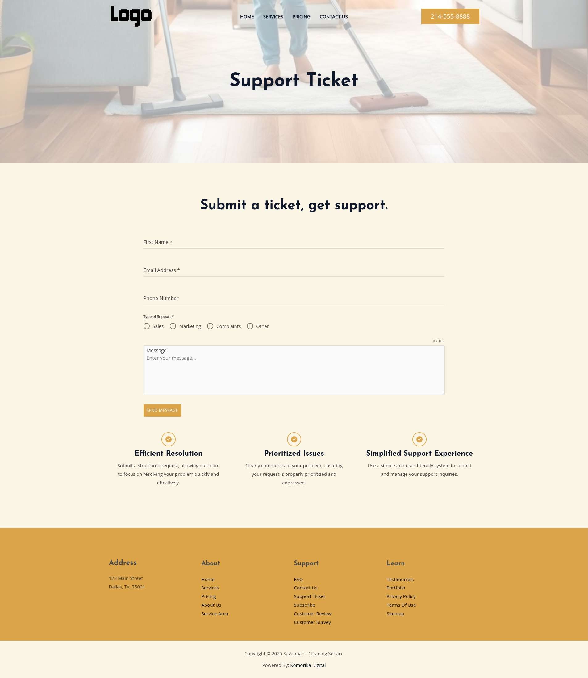 Support Ticket - Savannah - Amber - Cleaning Service