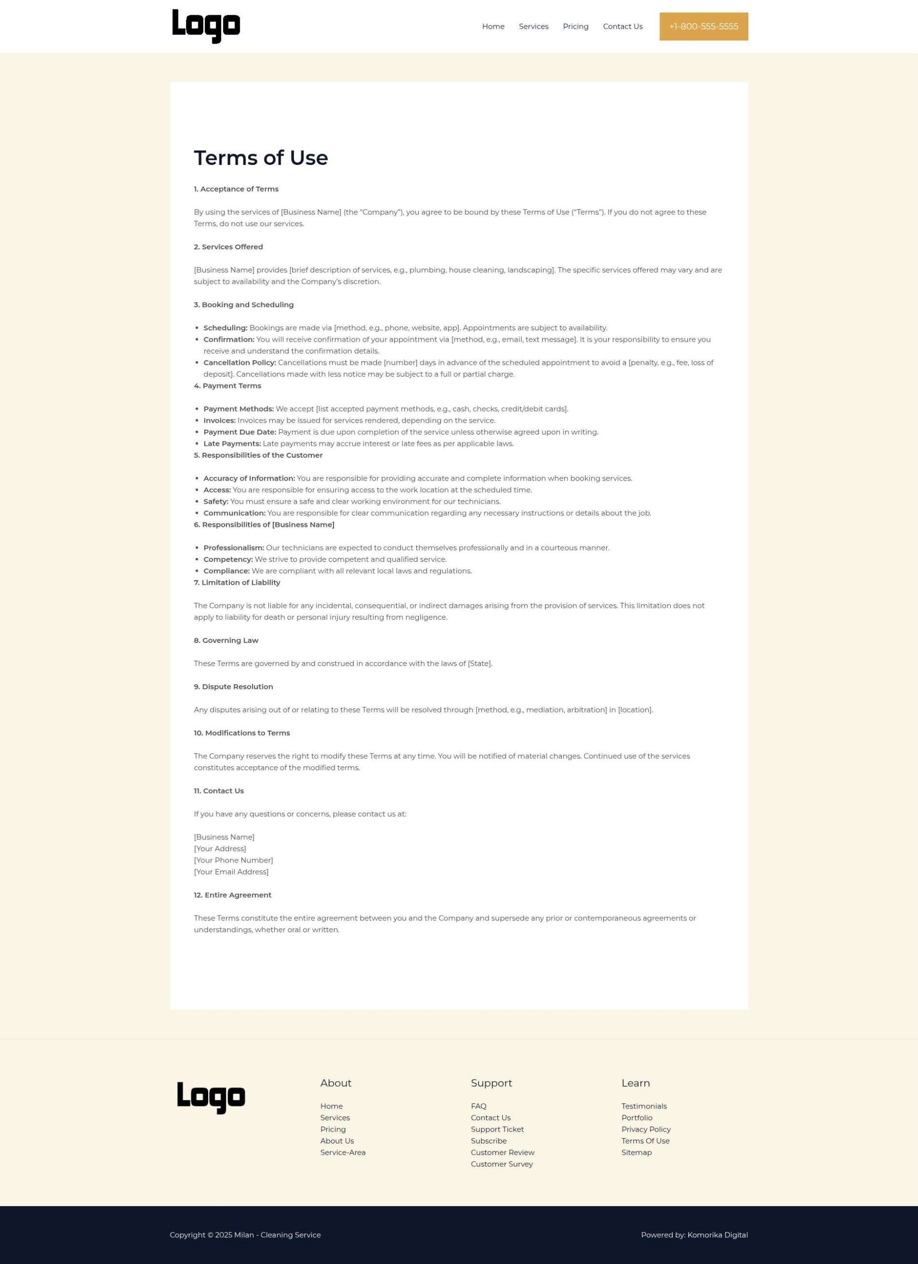 Terms of Use - Milan - Amber - Cleaning Service