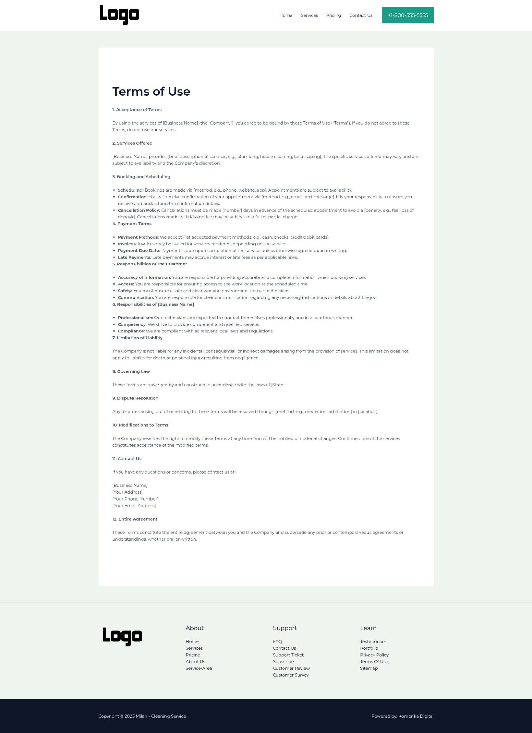 Terms of Use - Milan - Emerald - Cleaning Service