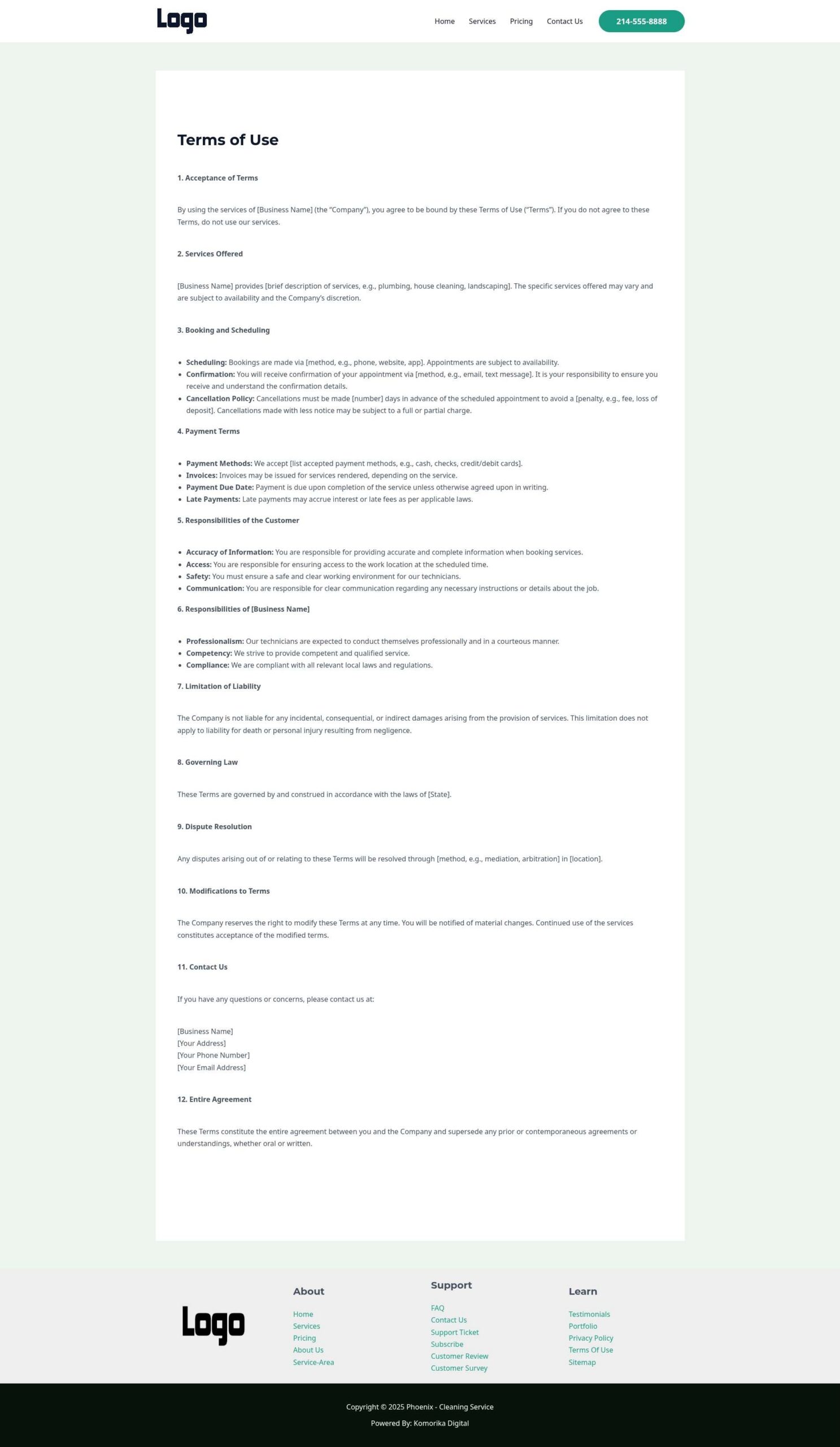 Terms of Use - Phoenix - Emerals - Cleaning Service