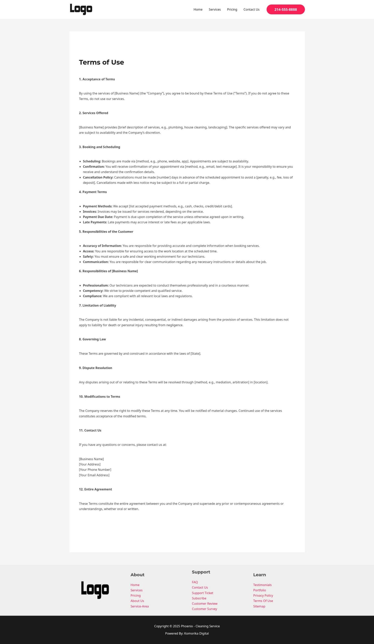 Terms of Use - Phoenix - Ruby - Cleaning Service