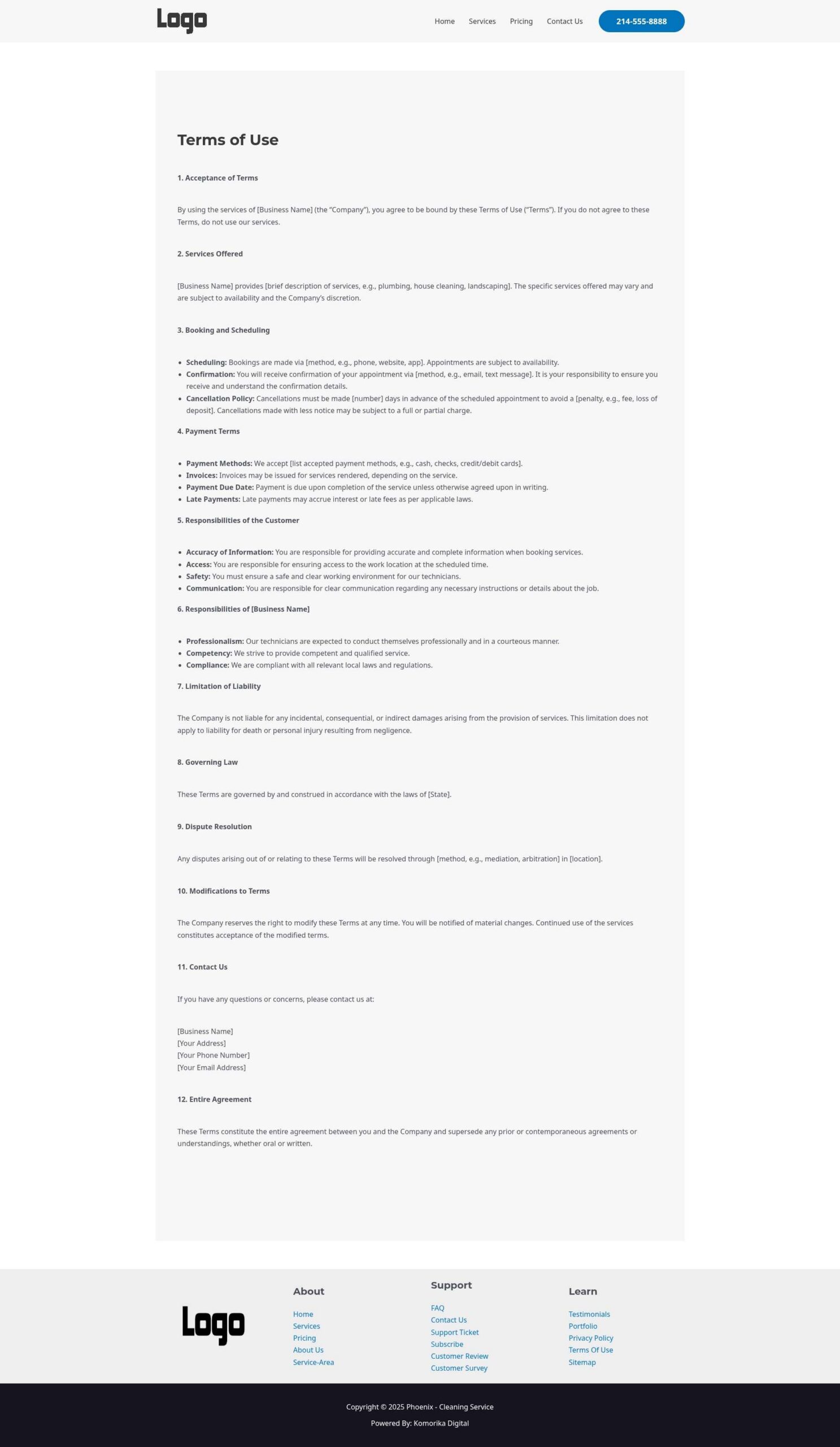 Terms of Use - Phoenix - Sapphire - Cleaning Service